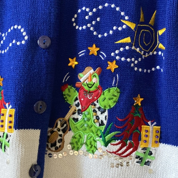 Beautiful Ugly Christmas sweater. Southwest cactus and chili peppers. Size M - Picture 3 of 10